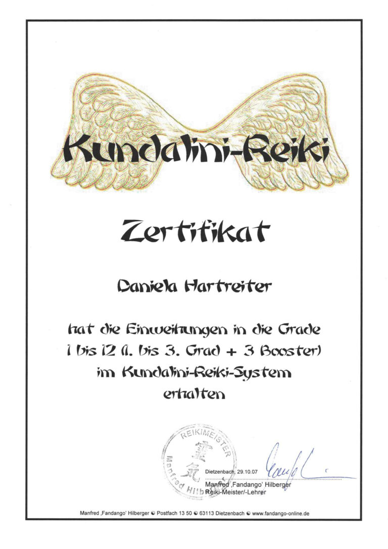 zertifikat, daniela volk, , natural healings, naürliche heilung, kundalini-reiki
